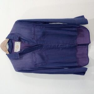 Anthropologie Bella Dahl Purple Acid Washed Chambray Convertible Sleeve Shirt M